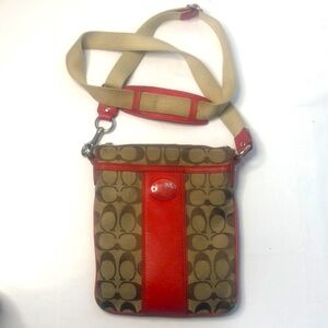 Coach Legacy Signature Swingpack messenger bag adjustable strap brown & Red